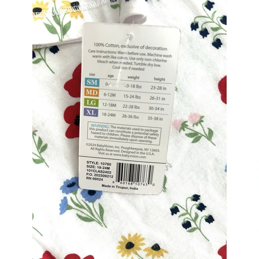 Hudson Baby Long Sleeve Cotton Jersey‎ Sleeping Bag Wildflowers 18-24 Months